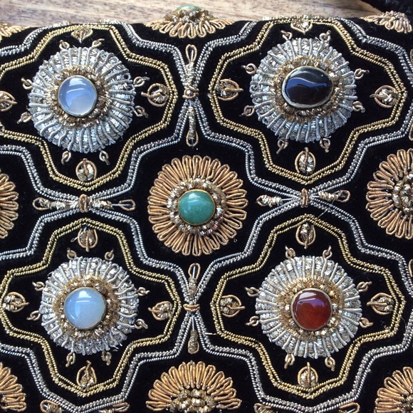 Vintage Kane M Authentic Stones Embroidered Clutch Wristlet Bag Luxury Purse - Picture 2 of 8